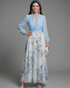 Augusta | V Neck Sheer Bodice Floral Maxi Dress