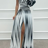 Violet & Grace™ |Elegant Striped Maxi Dress with One Shoulder